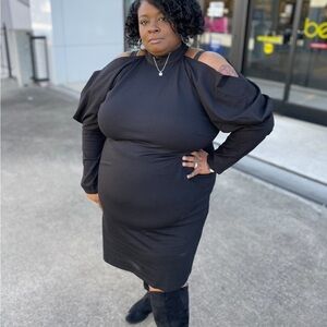 ELOQUII Women Plus Cold Shoulder Mock Neck Long Sleeve Dress Black Size 26